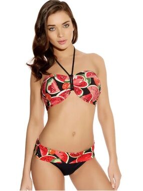 Freya Watermelon bikini - strapless bandeau and fold over bottom